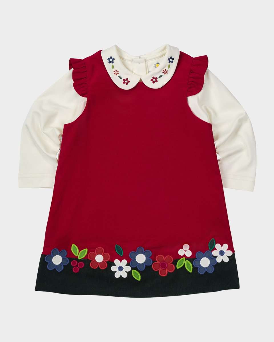 Girl's Floral Embroidered Dress & Knit Blouse Set, Size 2-